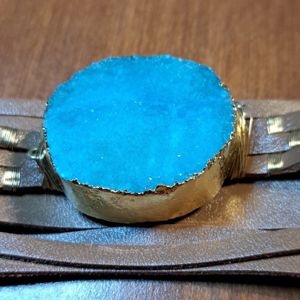 Brown Leather Strap Wearable with Blue Stone